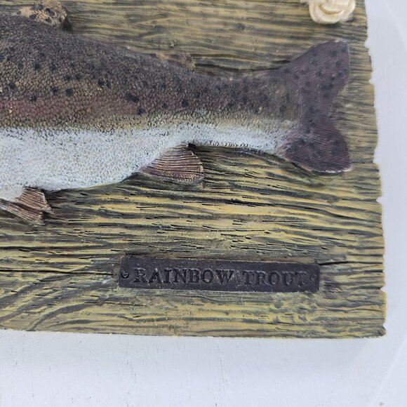 Rainbow Trout Hanging Wall Plaque 3D Fish Design Rustic Wood Look Rope Hanger - Picture 2 of 8